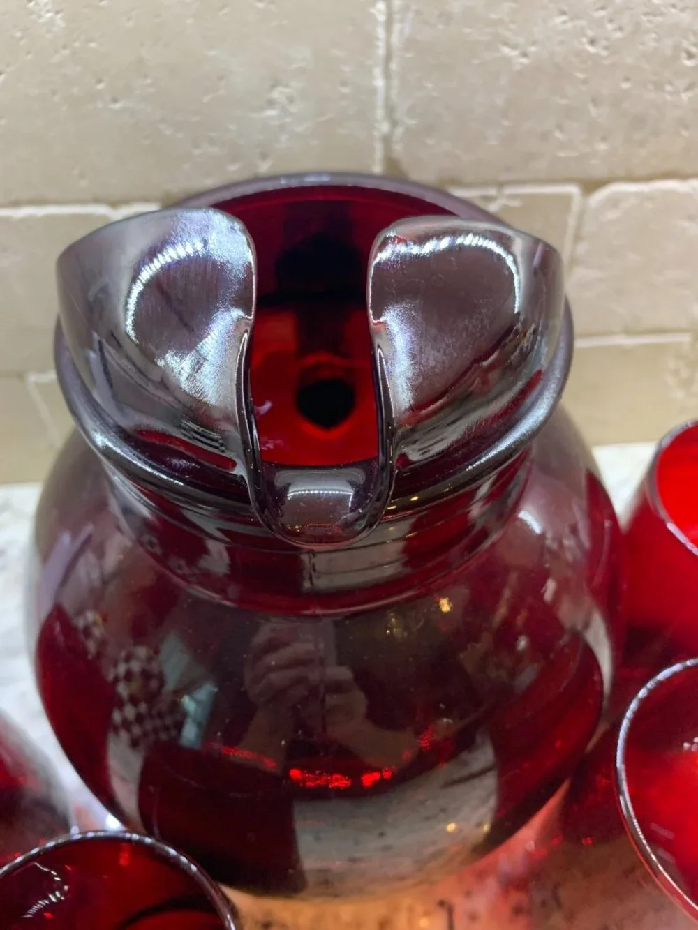 Vintage Anchor Hocking Royal Ruby Red glass pitcher 4 matching glasses
